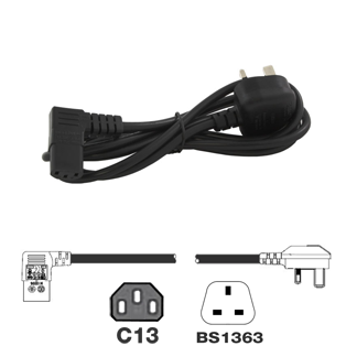 UK Mains Lead (5Amp) - Right Angled IEC C13 Lead