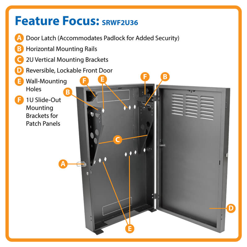 Tripp Lite SmartRack 2U Low-Profile Vertical-Mount Server-Depth Wall-Mount Rack Enclosure Cabinet