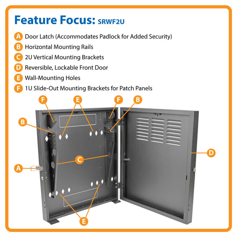 Tripp Lite SmartRack 2U Low-Profile Vertical-Mount Switch-Depth Wall-Mount Rack Enclosure Cabinet